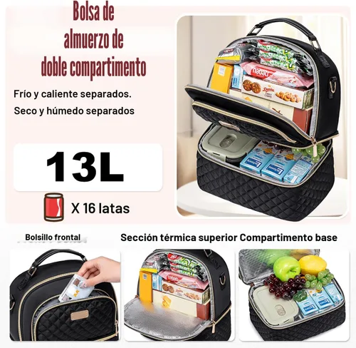 Miniatura 2 de Bolsa de almuerzo REXMONA para mujeres, caja de almuerzo doble para mujeres, bolsa de almuerzo aislada a prueba de fugas para mujeres y hombres