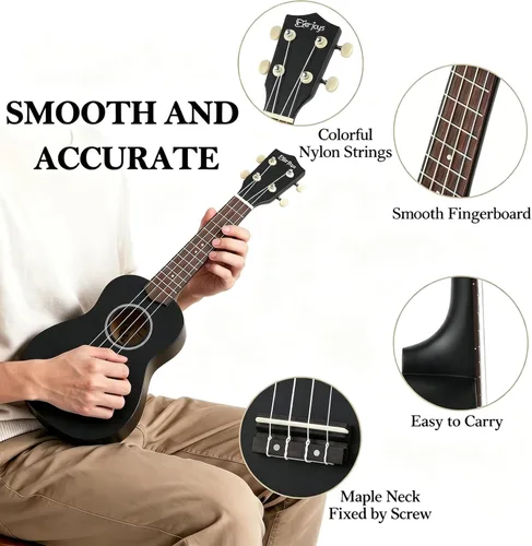 Miniatura 6 de Everjoys Paquete de ukelele soprano para principiantes de 21 pulgadas con clase en línea gratuita, bolsa de actuación, afinador digital, púas y paño