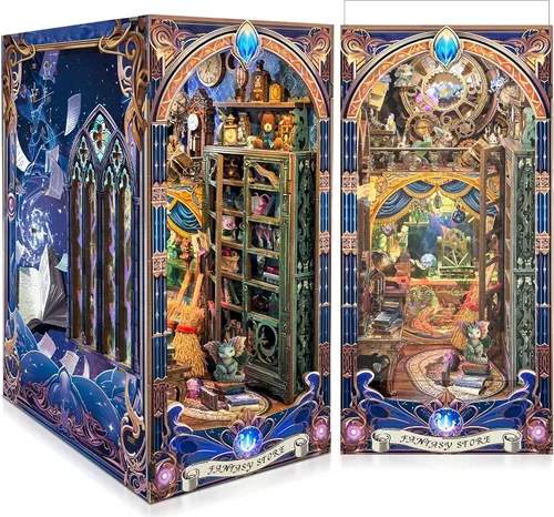 Miniatura 9 de SUNNINO Kit de Rincón de Libros - Kit de Casa de Muñecas en Miniatura DIY, Rompecabezas 3D de Madera con Luz LED, Kits de Rincón de Libros