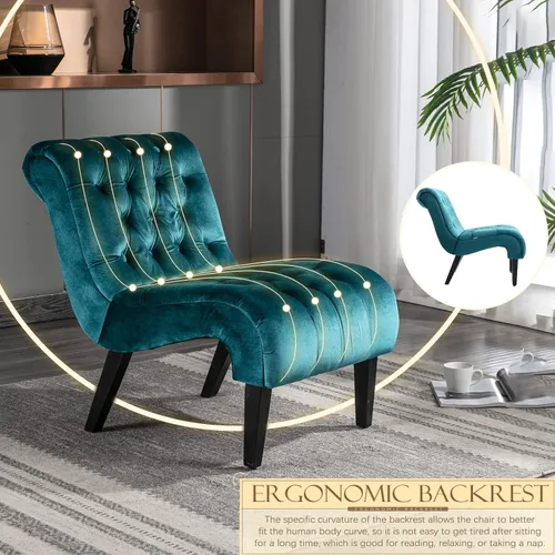 Miniatura 3 de Sillón decorativo de terciopelo para sala de estar, silla de ocio moderna con respaldo copetudo, silla auxiliar sin brazos para interiores, silla