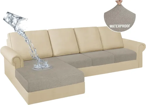 Miniatura 31 de HDCAXKJ Fundas de Cojines para Sofá Seccional 100% Impermeables, 3 Piezas, Forma de L, Funda Seccional Elástica para Chaise, Juego de Fundas