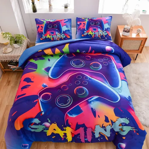 Miniatura 21 de Aimuan - Juego de ropa de cama para jugadores, conjuntos de edredón 3D con mando de juego para niños, botones de acción, controlador de juego Negro