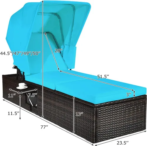 Miniatura 3 de COSTWAY Silla de ratán para patio, tumbona acolchada, ajustable, color turquesa