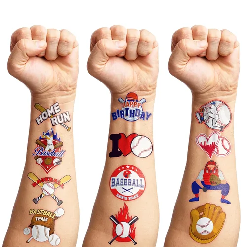 96 tatuajes temporales de béisbol – Regalos y decoraciones para fiestas de cumpleaños temáticas deportivas, divertidas calcomanías de béisbol para