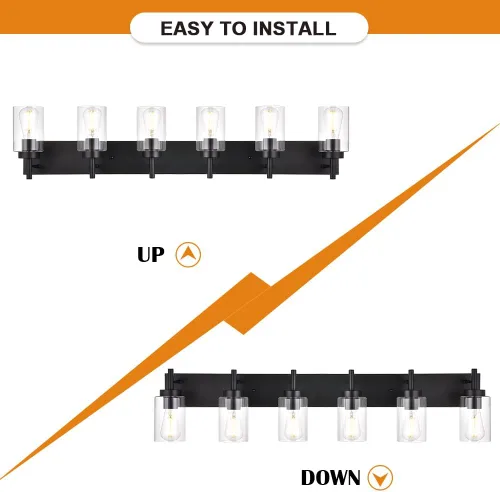 Miniatura 6 de Juego de luz de tocador de baño de 6 luces, lámpara de pared moderna negra con pantalla de vidrio transparente, apliques industriales, lámpara Negro