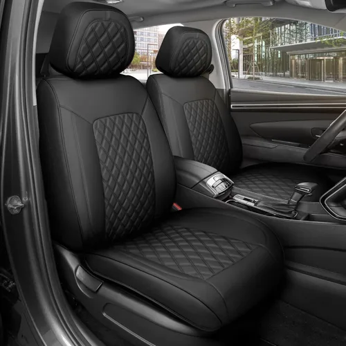 Miniatura 40 de MotorBox Haven Series - Fundas de asiento de piel de napa, para automóviles, edición Lux, fundas de asiento delantero con costuras de diamante