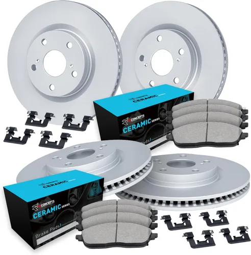 R1 Concepts Kit de frenos y rotores traseros delanteros | Pastillas de freno delanteras y traseras| Rotores y pastillas de freno | Pastillas de