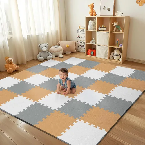 Miniatura 9 de 36 piezas de tapete de juego para bebé para el piso, azulejos de espuma para niños con entrelazado, alfombra de rompecabezas de espuma cuadrada