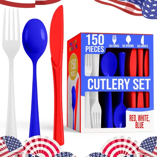 Miniatura 23 de Party Solids Cerise - Cubiertos de plástico resistentes, 150 piezas de cubiertos desechables de Cerise, juego de utensilios, 50 de cada tenedor