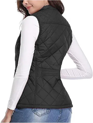 Miniatura 9 de Chaleco acolchado para mujer, con cuello alto, ligero, con cremallera, sin mangas, chaquetas de plumón de invierno, chalecos cálidos, ropa de abrigo