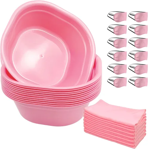 Kit de spa de pies para niñas, suministros de fiesta de spa para niñas con 12 piezas de bañera de pies y 12 toallas de mano rosas y 12 máscaras de