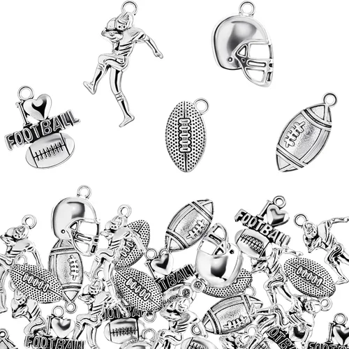 Blulu Colgantes de fútbol mixtos con cuentas de jugador de fútbol plateado, dijes, colgantes para collar, encantos deportivos, joyería, accesorios