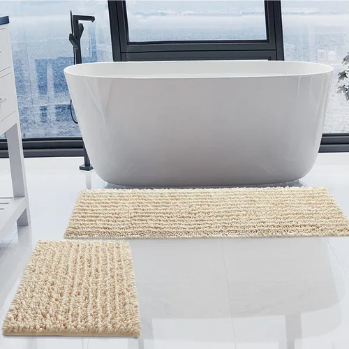 Miniatura 19 de Juego de 2 alfombras de baño de felpilla de lujo, parte inferior de goma termofusible gruesa, antideslizantes, alfombras de baño de secado rápido