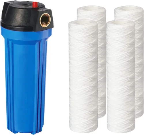 Geekpure Sistema de filtro de agua para toda la casa de 10 pulgadas con carcasa azul y sedimento de PP enrollado, puerto de latón NPT de 3/4"