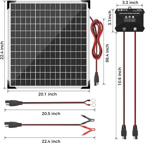 Miniatura 8 de Voltset - Kit de panel solar de 50 W 12 V, mantenedor de cargador de batería solar, panel solar impermeable + controlador de carga de actualización
