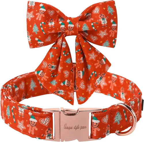 Miniatura 19 de Unique style paws Collar de perro de color verde sedoso, ajustable, duradero, con lazo para boda, collar de pajarita para cachorros y gatos pequeños