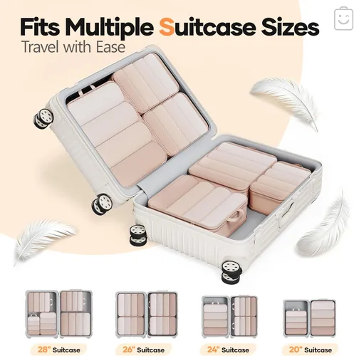 Miniatura 7 de Veken Juego de 6911 cubos de compresión para artículos esenciales de viaje, bolsas organizadoras compresibles expandibles grandes para maletas