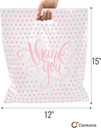 Miniatura 2 de Bolsas de agradecimiento con asas (12 x 15) – Bolsas de plástico medianas para boutique, pequeñas empresas – Bolsas de compras blancas brillantes