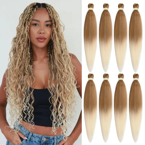 Miniatura 35 de Leeven 26 pulgadas, 2 paquetes de cabello trenzado color lila claro preestirado, cabello trenzado lavanda preestirado, extensiones de cabello