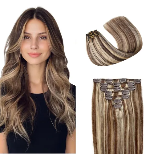 Miniatura 11 de SIYUSI Extensiones de cabello humano real con pinzas, 100% cabello humano Remy brasileño, invisibles y aptas para el cuero cabelludo, color negro