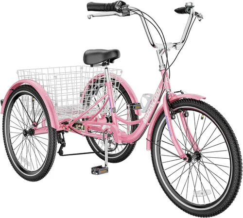 Miniatura 21 de MOPHOTO Triciclo para adultos de 7 velocidades, 20/24/26 pulgadas, triciclo para adultos con canasta trasera grande, 350 libras de capacidad