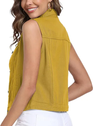 Miniatura 17 de Xeoxarel Chaleco de mezclilla para mujer, chaqueta vaquera sin mangas (XS-XXL)
