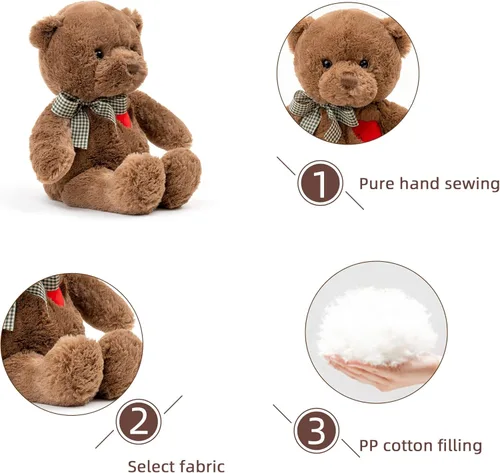 Miniatura 4 de Oso de Peluche Pequeño de 11.4" con Corazón Lindo Oso de Peluche Marrón Animales de Peluche Suave Oso de Peluche Juguetes de Peluche Regalos