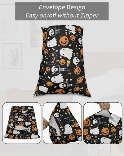 Miniatura 7 de Funda de almohada negra para Halloween, funda de almohada suave para cama, funda de almohada decorativa de lujo para sofá largo lumbar con cierre