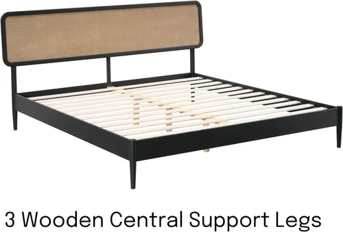 Miniatura 4 de NTC Lupin - Base de cama de madera con cabecero, base de madera de roble macizo y goma con listones silenciosos y soportes centrales de madera