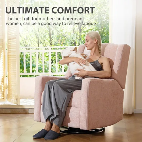Miniatura 7 de Silla reclinable eléctrica giratoria, planeador grande para guardería con puerto de carga USB, mecedora tapizada de felpilla para dormitorio
