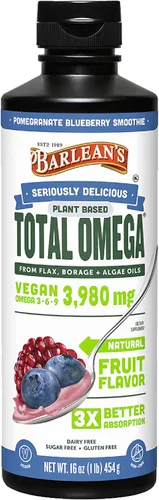 Barlean's Suplemento líquido vegano de aceite de linaza, borraja y algas, Omega 3 6 9, granada y arándano, 3,980 mg de GLA, EPA y DHA de ácido