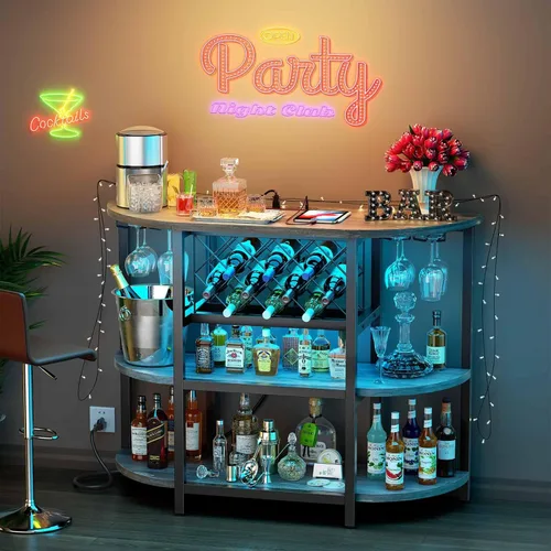 Miniatura 2 de Zarler Carrito de bar con toma de corriente fácil de montar, gabinete de bar LED para el hogar, para licor, 47.3 pulgadas de largo x 15.8 pulgadas