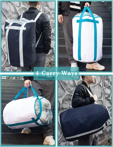 Miniatura 4 de Cesta de lavandería para ropa sucia, plegable, plegable, con asas y tapa, grande, resistente al agua, poliéster, resistente, duradera, color azul