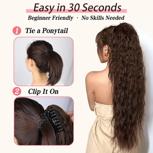 Miniatura 5 de ORSUNCER - Extensión de cola de caballo con clip de garra de 30", con clip, extensiones de pelo sintético de aspecto natural y esponjoso