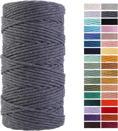 Miniatura 80 de Cuerda de Macramé Gris Claro 3mm x 109 Yardas, Cuerda de Algodón de Colores Cuerda para Manualidades Cuerda de Algodón Colorida para Colgar