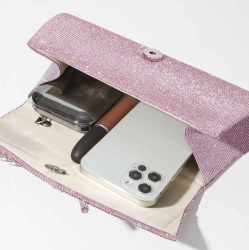 Miniatura 5 de Bolso de mano con lazo brillante para mujer con diamantes de imitación de purpurina para boda, fiesta, graduación, bolsa de noche elegante, caja