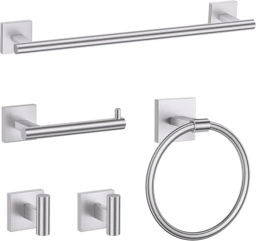Miniatura 11 de TURS Juego de 5 Piezas de Accesorios de Ferretería de Baño de Níquel Cepillado, Juego de Barras para Toallas de Baño de Acero Inoxidable SUS304, Kit