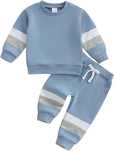 Miniatura 16 de Kuriozud Conjunto de 2 piezas de sudadera con cuello redondo y pantalones deportivos para niños pequeños para otoño e invierno