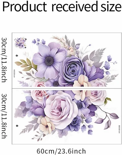 Miniatura 5 de Calcomanías de pared de flores de margaritas y rosas moradas, calcomanías de pared de arte floral romántico en acuarela extraíble, vinilo extraíble
