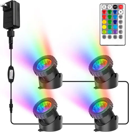 Miniatura 10 de Luces RGB para estanque con temporizador, LED sumergibles bajo el agua, coloridos focos de paisaje, 98 pies, control remoto, IP68, luces de fuente