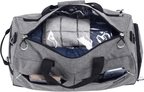 Miniatura 2 de Kuston Bolsa de gimnasio deportiva con compartimento para zapatos y bolsillo húmedo, bolsa de lona para gimnasio para hombres y mujeres, Gris
