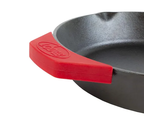 Miniatura 7 de Lodge Olla de hierro fundido doble horno holandés de hierro fundido, 5 cuartos de galón y soporte de mango de silicona ASAHH41, rojo