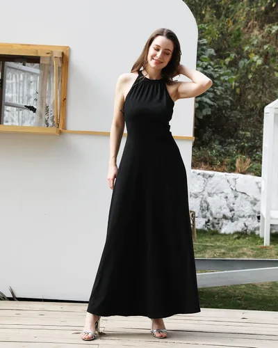 Miniatura 3 de STYLEWORD - Elegante vestido largo para mujer cuello halter y hombros descubiertos