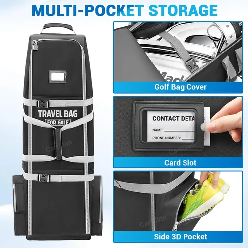 Miniatura 6 de Bolsa de viaje de golf con ruedas, tela Oxford resistente 900D, funda de viaje de golf para aerolíneas, adecuada para bolsas de golf estándar