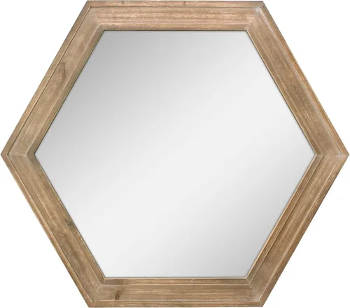 Stonebriar Espejo decorativo de pared hexagonal de 24 pulgadas con marco de madera natural y soporte para colgar adjunto, decoración rústica de