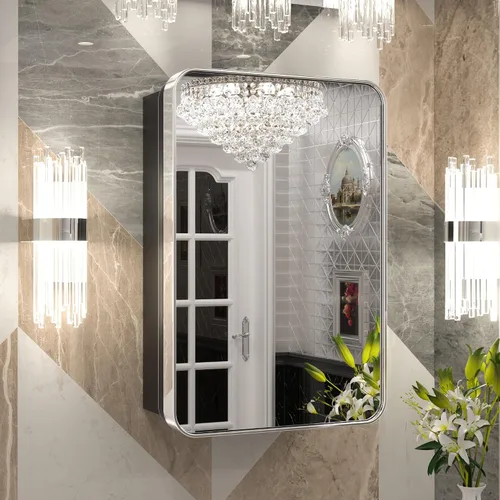 Miniatura 18 de Keonjinn Gabinetes de medicina delgados negros de 15 x 36 pulgadas, botiquín lateral estrecho para baño con espejo, marco de acero inoxidable