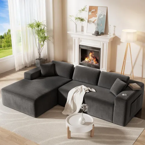 CAMMOO Sofá modular Cloud de 108 pulgadas en una caja, sofá modular comprimido con asiento profundo, sofás de pana sin hueso, sofá en forma de L Gris