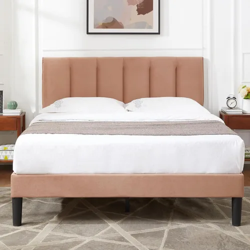 Miniatura 31 de VECELO - Base de cama tamaño individual con cabecera tapizada, plataforma con soporte de listones de madera de alta resistencia, no necesita somier