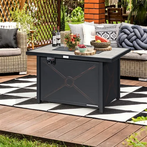Miniatura 7 de COSTWAY Mesa para fogata de propano de 42 pulgadas, mesa rectangular de gas para exteriores de 60,000 BTU con mesa de cerámica, roca de lava