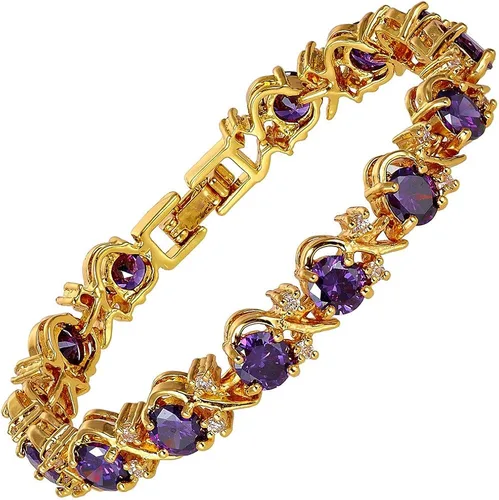 RIZILIA BLOSSOM Pulsera de tenis y circonita cúbica de corte redondo 6 colores disponibles en chapado en oro amarillo, 7 pulgadas